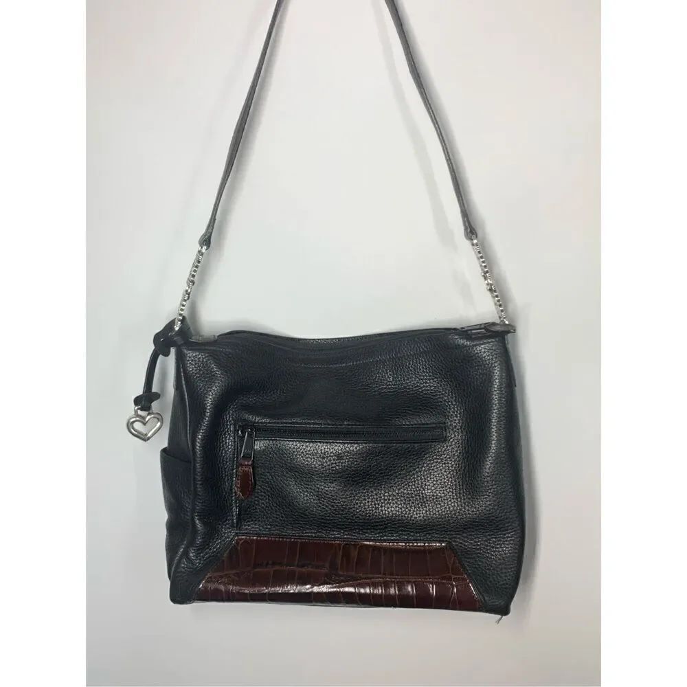 Brighton Women's Leather Handle Shoulder Bag Black Brown 13x10”